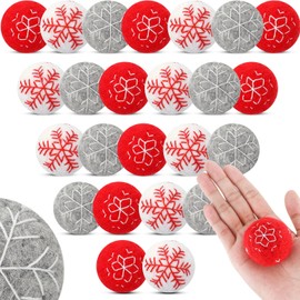 VitalCozy 24 Pcs Felt Christmas Ornaments Balls Snowflake Xmas Hanging Wool Felt Balls Large Christmas Ball Tree Ornaments Felted Ball Decor for Party Craft DIY Gifts, Red White Grey