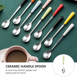 Luxshiny Dessert Spoon Ice Tea Spoons Soup Spoons, 4Pcs Stainless Steel Teaspoons Stirring Spoons Ceramic Handle Coffee Spoons