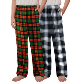 Arshiner Boys Pajama Pants 2 Pack Soft Plaid Sleepwear Kids Lounge PJ Bottoms with Pockets 12-13 Years