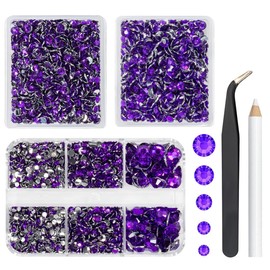 qiipii 3 Boxes 5070PCS Dark Purple Resin Crystal Rhinestones for Crafting Deep Purple Flatback Resin Stones Gems 2mm 3mm 4mm 5mm 6mm Non-Hotfix Diamonds for Nails Face Eyes Makeup Tumblers DIY Crafts
