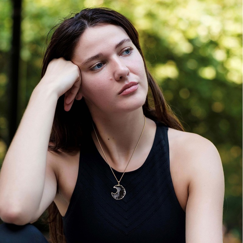 COAI Necklaces with Moon Pendant, Obsidian, Obsidian