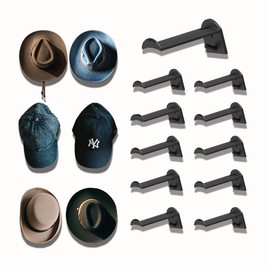 YJKRUJSE 3 Inch Adhesive Hat Hooks for Wall(10-Pack), Cowboy Hat Rack, Strong Hold Hat Hangers, No Drilling, Hat Holder Organizer for Walt, Door, Closet