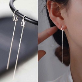 TseenYi Drop Earring Threader Earring Long Chain Tassel Threader Earring Hollow Drop Earring Silver Bar Dangle Threader Earring Jewellery for Women and Girls Gifts