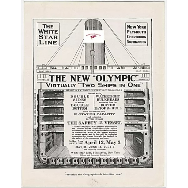 THE NEW OLYMPIC, VIRTUALLY TWO SHIPS IN ONE, REPRINT AD