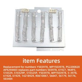 503978 Dryer Heating Element Kit Replaces 510329, 510325P, Y503978, 61928, 61929, 14218929，61927, 503404 Compatible with speed Queen,Whirlpool,Amana, Admiral, Crosley, Magic Chef, Maytag