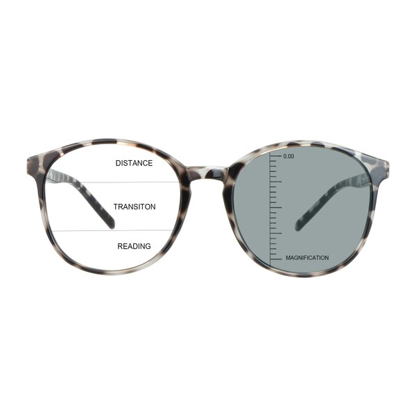LAMBBAA Vintage Round Progressive Multifocal Presbyopic Glasses, Photochromic Gray Sunglasses for Men Women Readers (+0.00/+2.25 Magnification)
