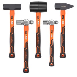 HORUSDY 5-Piece Hammer Set, 16oz and 32oz Ball Pein Hammers, 32oz Rubber Mallet, 3lb Sledge, 3lb Cross Peen Hammer