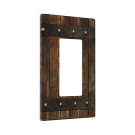 MDMEI Rustic Wood Print Farmhouse Barn Door 1 Gang Single Rocker Light Switch Plate Cover Decorative Plastic Vintage Brown Country Wall Plates Electrical for Kitchen Bathroom Bedroom