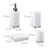Relaxdays Badaccessoires Set 4-teilig, modern, Zahnputzbecher, Zahnbürstenhalter, Seifenspender, Seifenschale, weiß,
