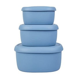 BLUE GINKGO Silicone Food Storage Container Set - Reusable Airtight Food Containers with Lids - Lunch and Bento Boxes for Adults and Kids - Freezer, Camping, Snack Container, Baby Food Storage - Blue