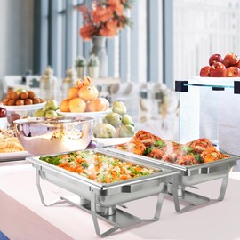 COSTWAY Chafing Dish Buffet Set, 4 Packs, 9 QT Large Capacity, 2 Food Pans, Water Pans & Fuel Holders, Stainless Steel Frame, Catering Buffet Server for Picnic, Wedding, Banquet, Party (4)