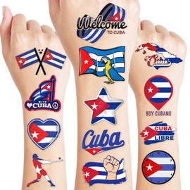 100 PCS Cuban Flag Cuba Birthday Party Decorations Favors Supplies Temporary Tattoos Decor Havana Nights National Country World Pennant Flags Stickers For Boys Girls Gift School Prizes Rewards