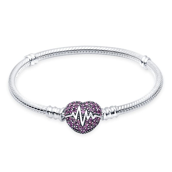 XWN Snake Chain Bracelet, 925 Sterling Silver Round Clasp Charm
