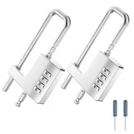 MeBantoo Cabinet Lock with Combination, Adjustable U-Shaped Combination Cabinet Lock Latches for Gym Locker, Closet, Fences, Luggage, Double Doors (Silver - 2pcs)