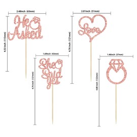Gyufise - Juego de 24 piezas de oro rosa con el texto "He Asked She Said Ye" para decoración de tartas de boda, compromiso, fiesta