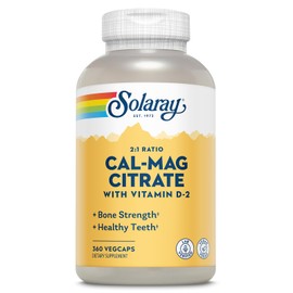 Solaray Calcium Magnesium Citrate 2:1 Ratio - Calcium Supplements for Women and Men w/Magnesium and Vitamin D 2 - Bone Health, Muscle and Nerve Support - Vegan, 60-Day Guarantee, 60 Serv, 360 VegCaps