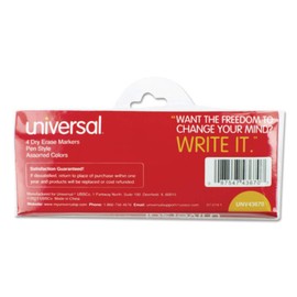 UNV43670 - Color : Assorted (Black, Blue, Green, Red) - Universal Pen Style Dry Erase Marker - Kit of 4