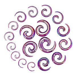 YOFANST Acrylic Ear Stretching Kit Spiral Tapers Gauges Expander 14G-00G Jewelry 18 Pieces Set, Purple Spots