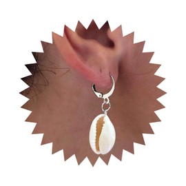 Allereya Vintage Cowrie Drop Earrings Puka Shell Dangle Earrings Shell Dangling Earrings Silver Cowrie Huggie Earrings Jewelry for Women and Girls (Silver)