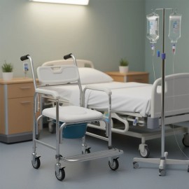 Hospital Chair Bedside Commode 350 Lbs Capacity 4 Wheels Raised Toilet Seat Model D0100X32XB6Default: Default