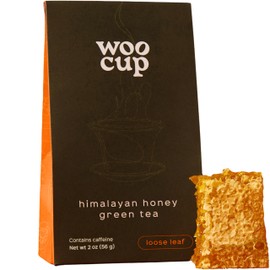Woocup Himalayan Honey Green Tea (2 oz, 30 Servings) - Organic Himalayan Loose Leaf Tea with Natural Honeysuckle Sweetness, Green Tea Leaves for Cold Brew Tea and Hot Brew, Non GMO