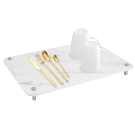 Stone Dish Drying Mat for Kitchen Counter, Diatomaceous Earth Ultra Absorbency, Non-Slip & Heat Resistant, Fine Blend of Style and Functionality (15.8 x 11.8 x 1.4 inch)