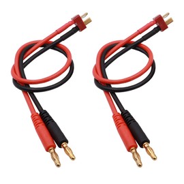Treehobby 2PCS T-Plug to 4mm Banana Plugs Style Connector RC Battery Balance Charge Cable Adapter Connectors for RC Helicopter Quadcopter Lipo Battery(14AWG 30cm)
