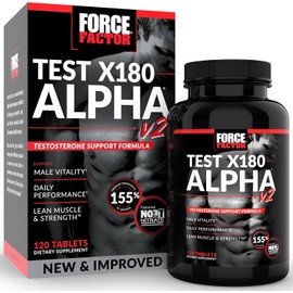 Force Factor Test X180 Alpha v2 T-Support for Men, T-Supplement to Help Build Strength, Boost Nitric Oxide, and Support Daily Performance, 120 Tablets