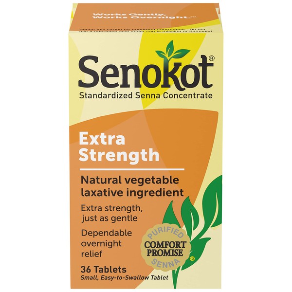 Senokot Extra Strength Natural Vegetable Laxative for Gentle Overnight Relief Occasional Constipation, 36 Count