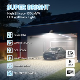 HYPERLITE Wall Pack 60W: 7800lm Dusk to Dawn Photocell Led Wall Packs Outside Lighting ETL Listed, Ideal Adjustable Security Lights Outdoor for Driveway Barn Warehouse Shed Alleyways Patio Entrance
