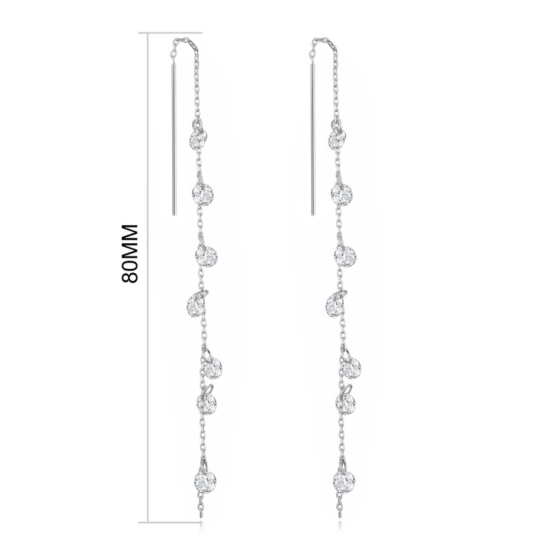 Philip Jones Silver Plated Dangle Thread Earrings Created with Zircondia®