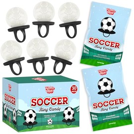 30 Pack Soccer Ring Candy – Individually Wrapped Suckers – Strawberry, Tutti Frutti Delicious Flavors – Bulk Lollipops Great Use For Fifa World Cup Celebration, Party Favors , Sports, Snacks Goodie Bags , Soccer Team Treats