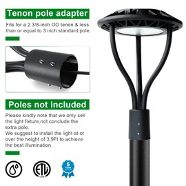 OSTEK Led Post Top Pole Lights with Photocell 20W/30W/40W/60W Selectable LED Circular Parking Lot Area Light 3000K/4000K/5000K CCT Tunable Outdoor Top Pathway Fixture for School Garden Yard IP65