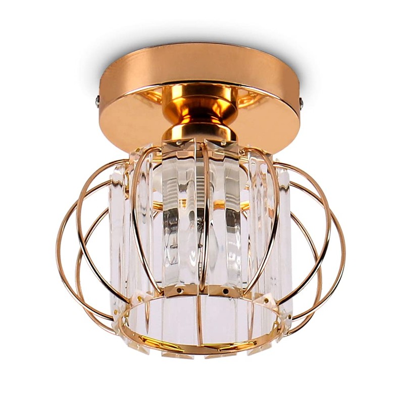 Mini Crystal Chandelier Flush Mount Crystal Ceiling Lighting Iron Cage
