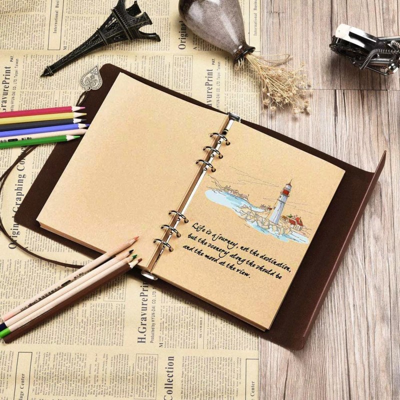 SEEHAN A5 Refillable Journal Leather Notebook Diary Vintage Sketchbook Travel