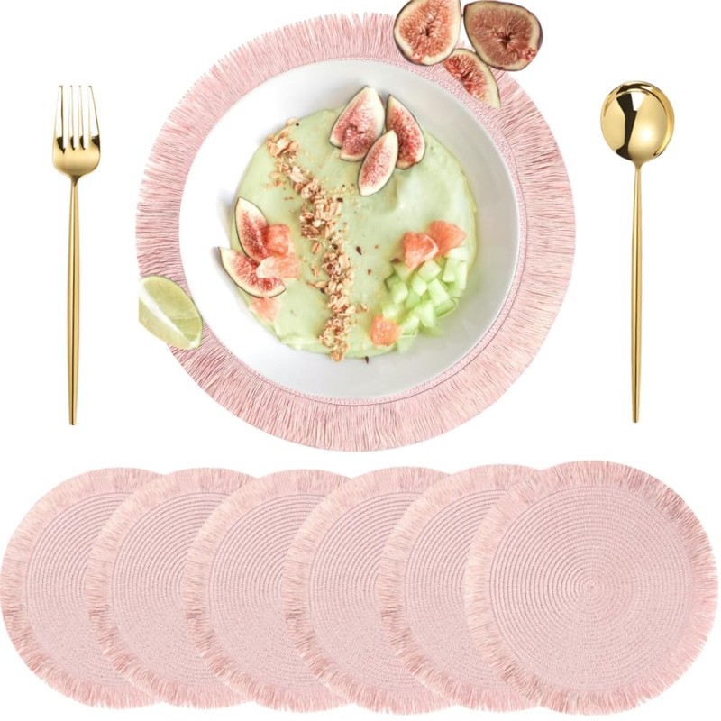 IcosaMro Pink Placemats Set of 6 for Dining Table, 15