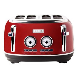 Haden Dorset 4 Slice Wide Slot Stainless Steel Toaster with Adjustable Browning Control & Non-Slip Feet, Rectory Red