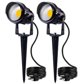 SUNVIE Outdoor Landscape LED Lighting 12W Waterproof Garden Lights COB Led Spotlights with Spiked Stand for Lawn Decorative Lamp US 3- Plug 3000K Warm White (2 Packs)