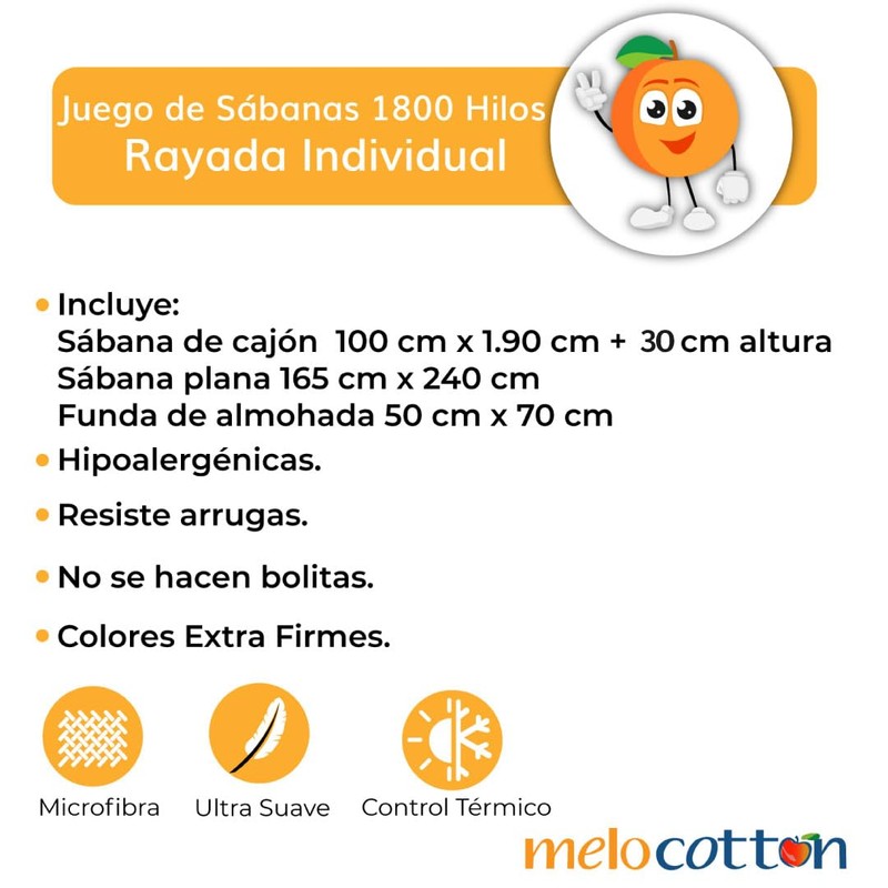 Melocotton Juego de Sábana Individual de Microfibra 1800 grabada a