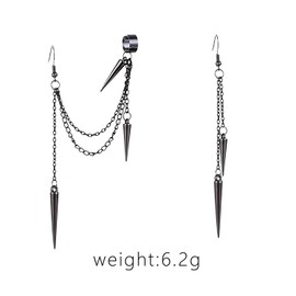 Lightweight Retro Long And Short Rivet Earrings Ear Clips Fashion Goth Punk Tassel Chain Black Punk Metal Earrings, Stainless Steel, n/c