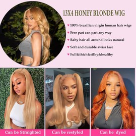 KeaBalo Honey Blonde Lace Front Wigs Human Hair Pre Plucked with Baby Hair 13x4 Blonde Body Wave Hd Lace Front Wigs for Women 180% Density #27 Colored Frontal Wigs 24 Inch