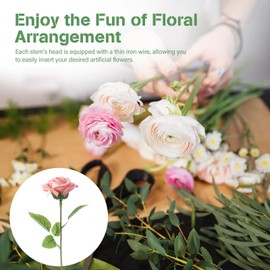 YOFAPA 50 Pcs Rose Stems with Leaves & 50 Pcs Flower Calyxes Set, Fake Flower Stems Artificial Flower Sepals, Floral Arrangement Supplies, DIY Artificial Flowers Tools for Bouquet Wedding Party