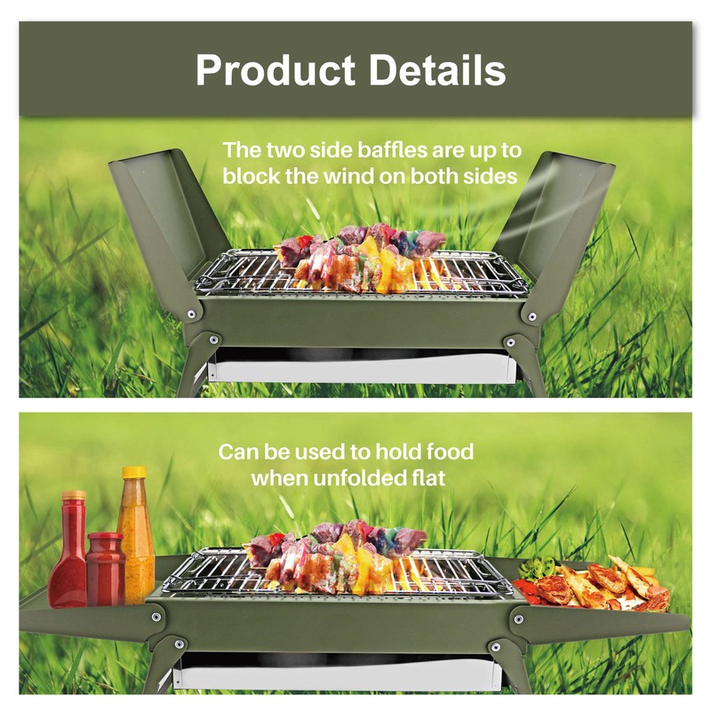 Charmline 14x9inch Desktop Charcoal Grill, Liftable Grilling Net, Saving Space
