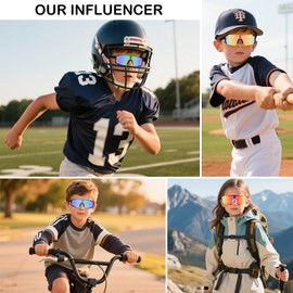 GLARDEFE Kids Baseball Sunglasses - Youth Baseball Sunglasses for Toddler Boys Girls - Sports Softball Shades Age 3-10(Blue/Blue Mirror)