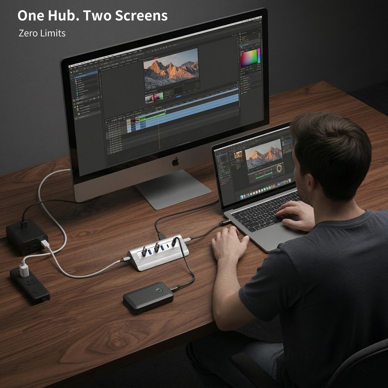 TRENFI Aluminum USB C Hub with Detachable Cable | USB