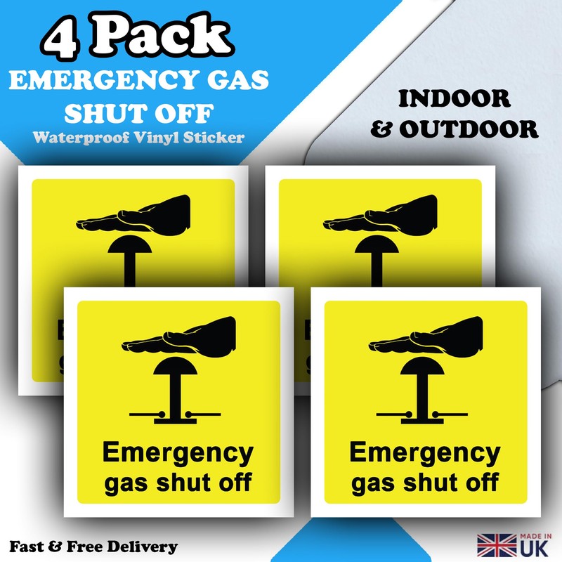 4 Pack - Emergency Gas Shut Off Sticker - Gas