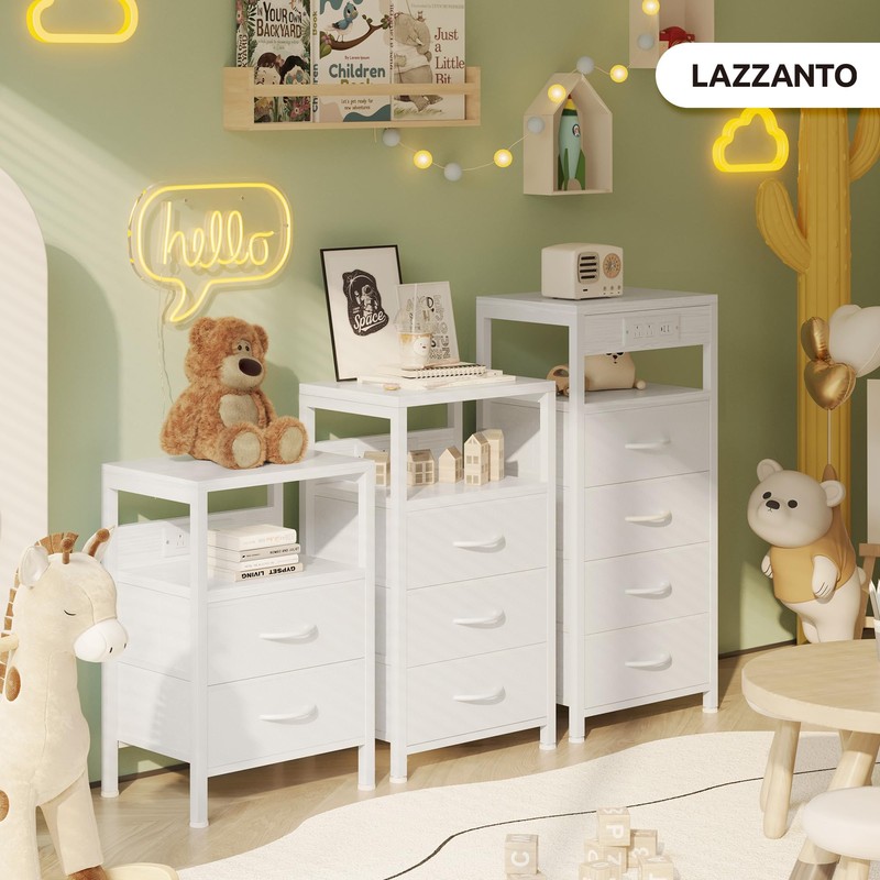Lazzanto NightStand Bedside Charging Table Bedroom - White Night Stand