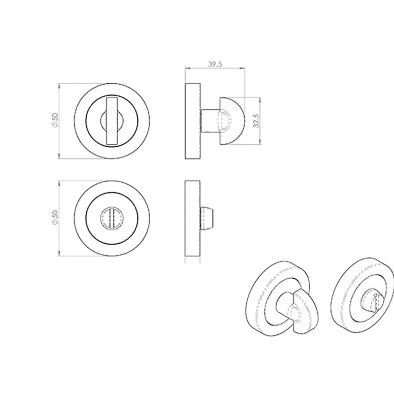 Thumbturn Lock and Release Handle - Concealed Fix - 67mm