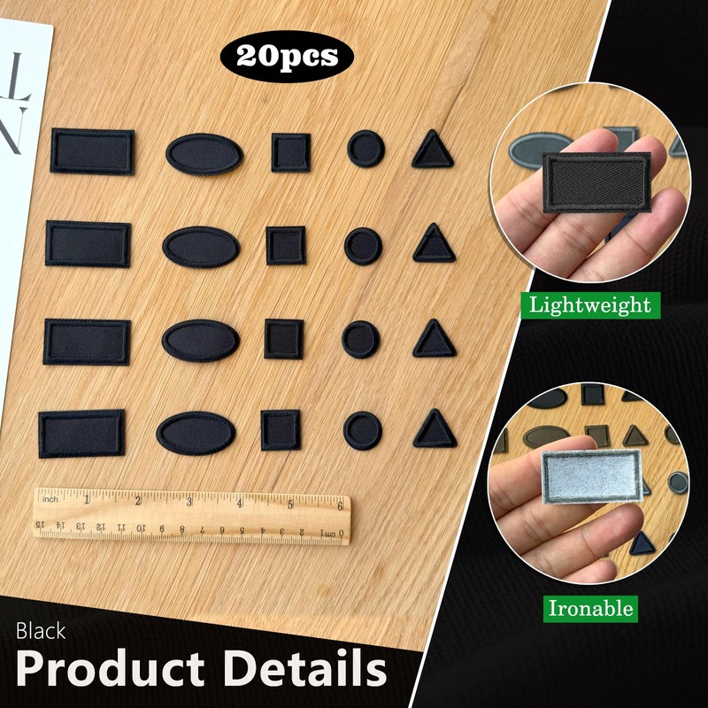 20 Pcs Black Mini Geometric Shapes Iron on Patches, Small