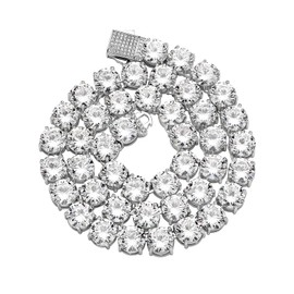 OYOGAA 10MM Tennis Diamonds Chain Necklace 14K Gold Silver 5a+ Cubic Zirconia Full Diamond Sparkle Hip Hop Choker Chain Baguette Necklace For Men Women-Silver 24inch